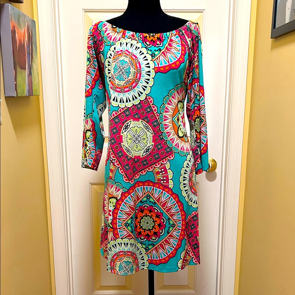 Pink Coconut Boutique Colorful Mandala 3/4 Sleeve Dress